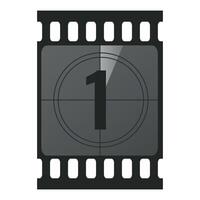 Countdown filmstrip frame piece with number one. Retro cinema movie timer counter vector