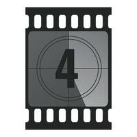 Countdown filmstrip frame piece with number four. Retro cinema movie timer counter vector