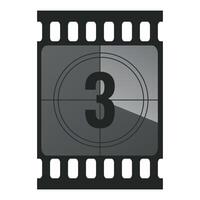 Countdown filmstrip frame piece with number three. Retro cinema movie timer counter vector