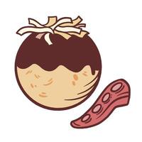 Takoyaki colorful illustration drawing isolated on square white background. Simple flat outlined cartoon art styled drawing. vector