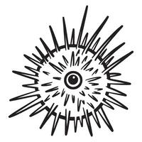 Sea urchin illustration drawing isolated on square white background. Simple flat outlined black and white cartoon art styled drawing. vector