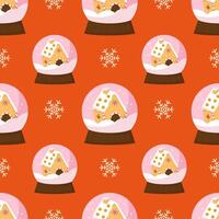 Seamless pattern with glass ball and gingerbread house vector