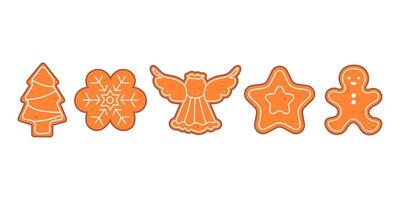 Christmas set of ginger gingerbread with icing vector