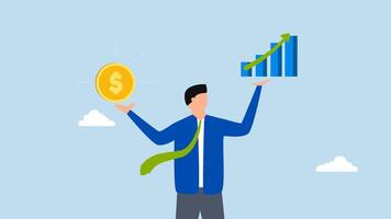 Value stock vs growth stock, 4k animation of businessman is evaluating the difference between value and growth stocks that he holds. video