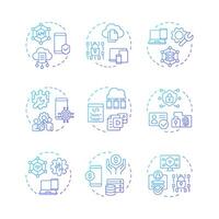 Mobile device management blue gradient concept icons. Data control, security. Privacy protection, corporate. Icon pack. Round shape illustrations for infographic. Abstract idea vector