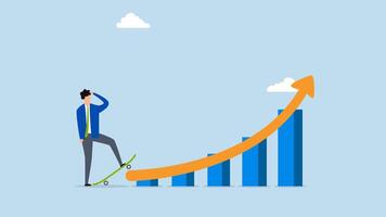 Growth for success, 4k animation of Businessman with skateboard getting ready to ride on an ascending graph of growth. video