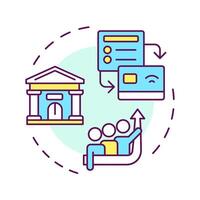 Factor multi color concept icon. Financial institution. Money transfer process. Factoring company. Bank building. Round shape line illustration. Abstract idea. Graphic design. Easy to use in article vector