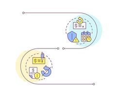 Recourse VS non-recourse factoring infographic vertical sequence. Types of financial agreement. Visualization infochart with 2 steps.Circles workflow vector