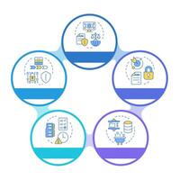 GDPR principles infographic circles flowchart. General data protection regulation. Visualization diagram with 5 steps. Circular info graphic editable vector