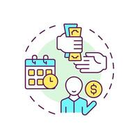 Debtor pays invoice multi color concept icon. Factoring process. Person with dollar symbol. Payment phase. Round shape line illustration. Abstract idea. Graphic design. Easy to use in article vector