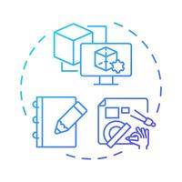 Model creating blue gradient concept icon. Reverse engineering process. 3d modeling. Computer-aided design. Round shape line illustration. Abstract idea. Graphic design. Easy to use in article vector