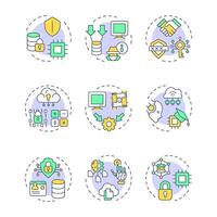 Privacy enhancing technologies multi color concept icons. Data protection. Security, data encryption and computation. Icon pack. Round shape illustrations. Abstract idea vector
