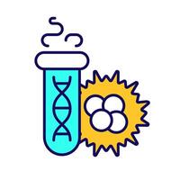 Genetically modified cell RGB color icon. Test tube with dna and cells cluster. Biotechnology. Lab research. Isolated illustration. Simple filled line drawing. Editable stroke vector