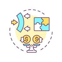 Flexible financing multi color concept icon. Benefits of factoring. Adaptable solutions. Scales with dollar signs. Round shape line illustration. Abstract idea. Graphic design. Easy to use in article vector