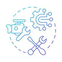 Parts service and repair blue gradient concept icon. Reverse engineering usage. Troubleshooting, maintenance. Round shape line illustration. Abstract idea. Graphic design. Easy to use in article vector