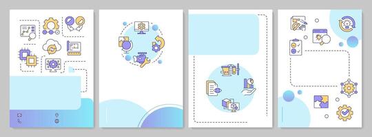 Reverse engineering blue circle brochure template. Leaflet design with linear icons. Editable 4 layouts for presentation, annual reports vector