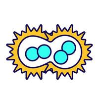 Cell fusion RGB color icon. Merging of cell membranes. Genetic research. Molecular biology. Biotechnology. Isolated illustration. Simple filled line drawing. Editable stroke vector