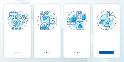 Aircraft maintenance blue onboarding mobile app screen. Walkthrough 4 steps editable graphic instructions with linear concepts. UI, UX, GUI template vector