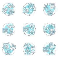 Aviation services soft blue concept icons. Airline management, avionics. Crew training, certification. Icon pack. Round shape illustrations for infographic. Abstract idea vector