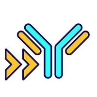 Immune response RGB color icon. Antibody concept. Pathogen recognition. Medical illustration. Antigen and arrows. Isolated illustration. Simple filled line drawing. Editable stroke vector