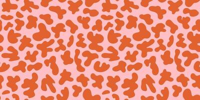 Groovy seamless pink pattern in retro trippy style. Repeat bright backdrop with abstract liquid color irregular shapes on red background vector