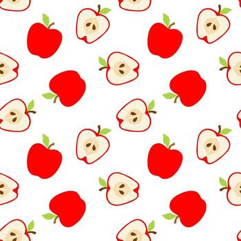 Fruit red apple with seeds seamless pattern in simple flat style on white background vector