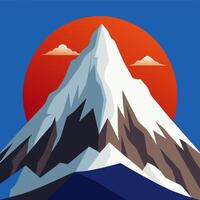 A mountain with a red sun in the background vector