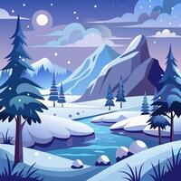 Winter landscape with river and trees vector
