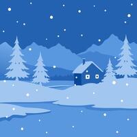 Winter landscape with snow and house in the background vector
