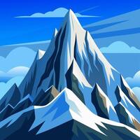 A cartoon mountain with snow and clouds vector