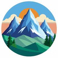 Mountains and trees in a circle vector