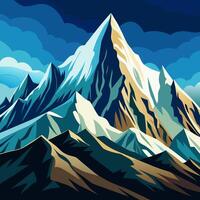 A painting of a mountain range with snow vector