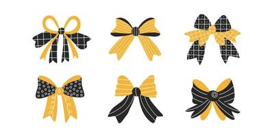 Set of isolated textured bows or ribbons in a flat style vector