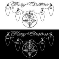 Continuous line art of Christmas decorations. vector