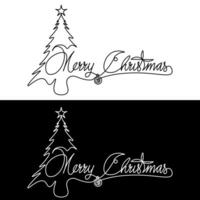 A continuous line drawing of a Christmas tree and the phrase Merry Christmas, showcasing a minimalist aesthetic. vector