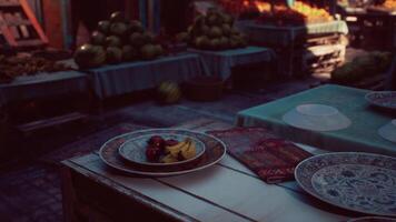 Table Set With Plates of Fresh Fruit video