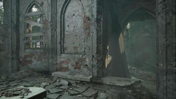 Ruins of an Ancient Monastery in a Forested Area at Dawn video
