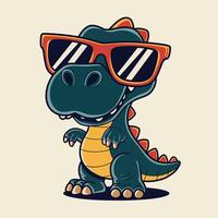 dinosaur with sunglasses sticker colorful line art design illustration vector
