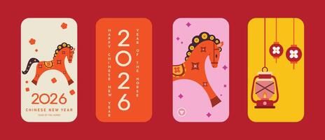 Happy New Year 2026, Chinese New Year, Year of the Horse Modern minimalist geometric style Chinese New Year elements. Colorful illustration in flat cartoon style, in geometric patterns vector
