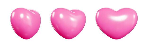 Pink 3d hearts float in space resembling inflated balloons. vector