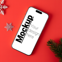 Smartphone Showcase with Festive Touches on Red Backdrop psd