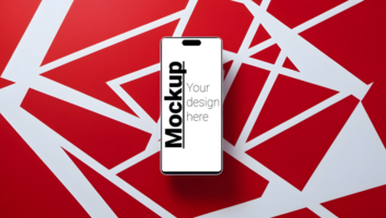 Sophisticated Phone Display on Vivid Red Background psd