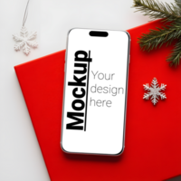 Modern Smartphone Display on Festive Red Backdrop psd
