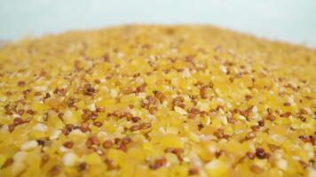 Mixture of corn and chia grains on surface of white studio video