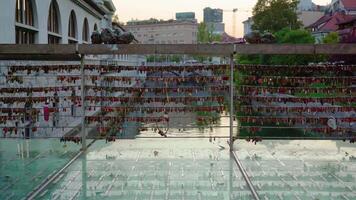 View of channel through railing with locks decoration video