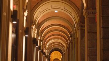 Dark building portico with semi-circular ceiling in evening video