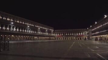 Panoramic view of spacious empty Saint Mark Square at night video