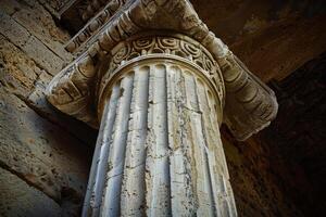 Ancient greek fluted column standing in ruins photo