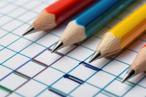 Pencils pointing at graph paper with marks indicating progress photo