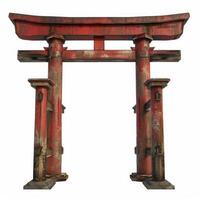 Old red japanese torii gate standing on white background photo